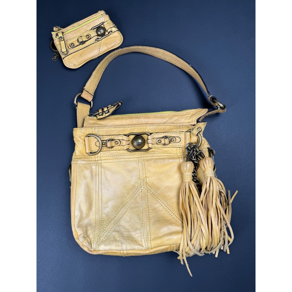 Vintage Rare Juicy Couture Leather Shoulder Bag Tassels Matching Wristlet Y2K